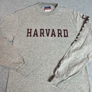 Vintage Champion Harvard University Long Sleeve Shirt Gray Men's‎ Small Crimson